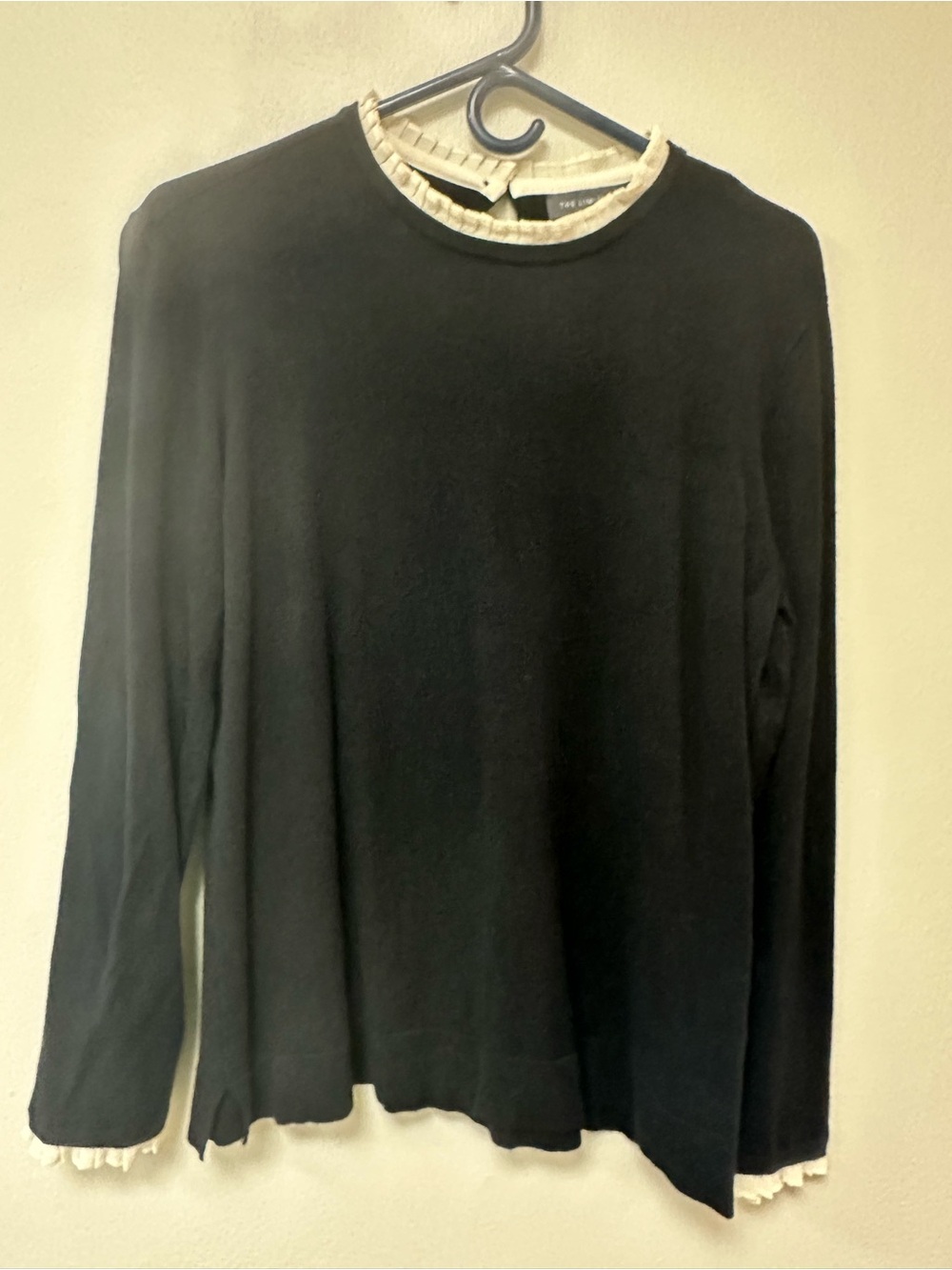 The Limited Black Long Sleeve Sweater with Cream Ruffle Trim